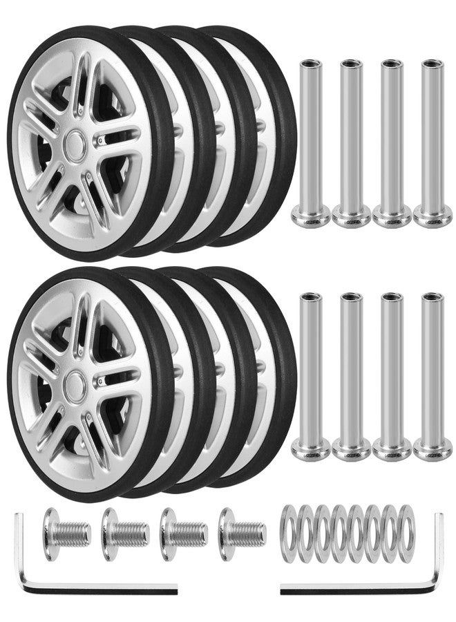Ech.Apr Luggage Wheels Replacement OD 50mm, 8 Pcs Suitcase Replacement Double-Row Wheels, Wear Resistant Rubber Repair Swivel Casters for Travel, Silver - Image 1